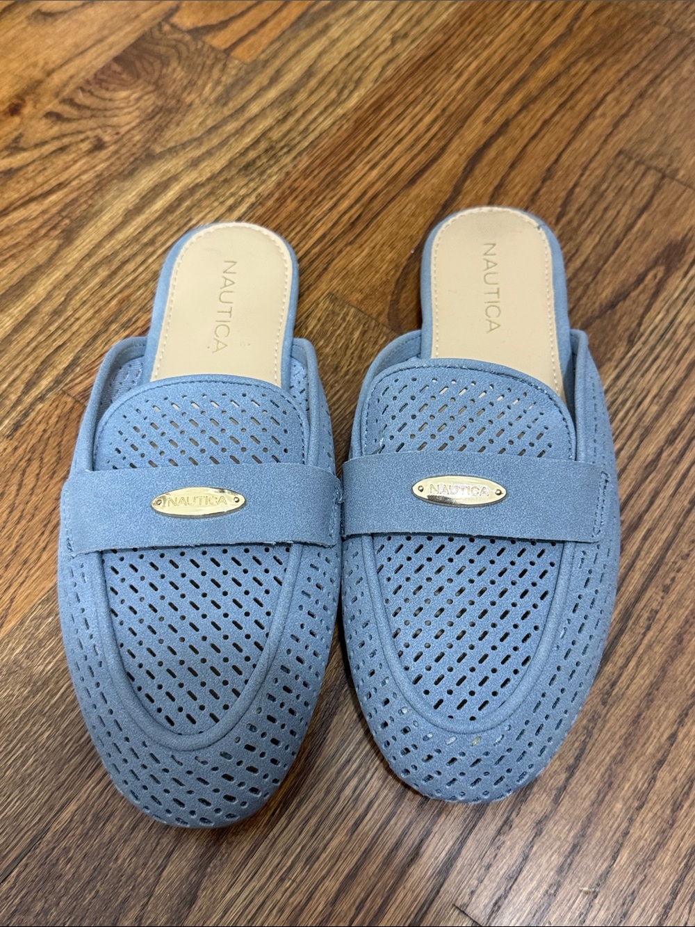 Nautica Women's Light Blue Perforated Slip-On Mules